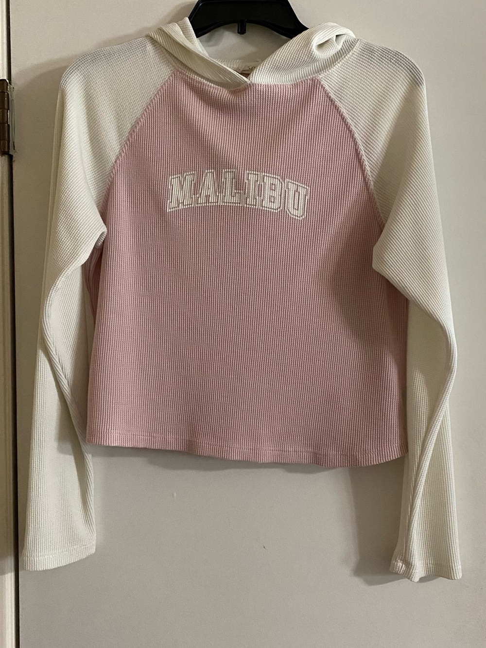 Pink Republic Pink and White Hooded Waffle Knit 'MALIBU' Sweater
